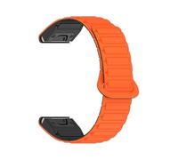 Bracelet de montre magnétique en silicone à ajustement rapide 20/22/26 mm for Garmin Fenix 8, 7X, 7, 7S, Fenix 5X, 5S Plus 3HR(Orange Black,22mm)