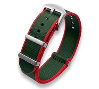 Bracelet de montre militaire double passage en nylon | 20 mm 22 mm | Noir, bleu, gris, bleu marine, orange, rouge, vert | Bande à rayures contrastées | Tissu tissé de ceinture de sécurité lisse |