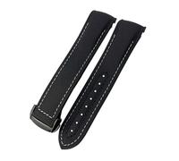 Bracelet de montre pliable en nylon et silicone Fluorine pour Omega 300 Seamaster 600 Planète Océan 20 mm, 21 mm, 22 mm, Noir et blanc, 22mm