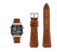 Bracelet de montre rétro en cuir de vache 18 mm à dégagement rapide for Casio G-Shock A158/A158W/A168/f91w/AE-1200/A159/A169/AE1300(Brown silver pin)