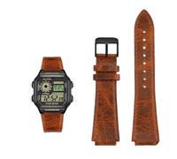 Bracelet de montre rétro en cuir de vache 18 mm à dégagement rapide for Casio G-Shock A158/A158W/A168/f91w/AE-1200/A159/A169/AE1300(Brown black pin)