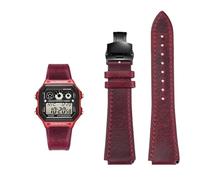 Bracelet de montre rétro en cuir de vache 18 mm à dégagement rapide for Casio G-Shock A158/A158W/A168/f91w/AE-1200/A159/A169/AE1300(Red black)