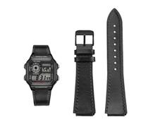 Bracelet de montre rétro en cuir de vache 18 mm à dégagement rapide for Casio G-Shock A158/A158W/A168/f91w/AE-1200/A159/A169/AE1300(Black black pin)