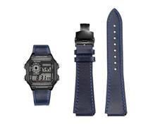 Bracelet de montre rétro en cuir de vache 18 mm à dégagement rapide for Casio G-Shock A158/A158W/A168/f91w/AE-1200/A159/A169/AE1300(Blue black)