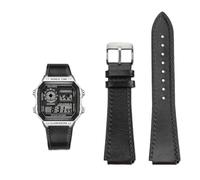 Bracelet de montre rétro en cuir de vache 18 mm à dégagement rapide for Casio G-Shock A158/A158W/A168/f91w/AE-1200/A159/A169/AE1300(Black silver pin)