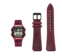 Bracelet de montre rétro en cuir de vache 18 mm à dégagement rapide for Casio G-Shock A158/A158W/A168/f91w/AE-1200/A159/A169/AE1300(Red black pin)