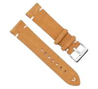 Bracelet de montre vintage en cuir suédé doux for la peau, 18/19/20/22/24 mm, avec barrette à ressort à dégagement rapide(Tan-White Line,18mm)