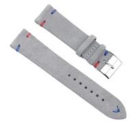 Bracelet de montre vintage en cuir suédé doux for la peau, 18/19/20/22/24 mm, avec barrette à ressort à dégagement rapide(Gray-Red+Blue Line,19mm)