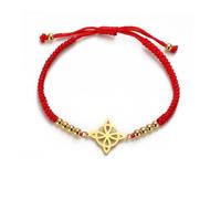 Bracelet de Nœuds de Sorcières pour Femmes Hommes en Acier Inoxydable Magie Sorcellerie Nœud de Sorcière avec une Perle Tissage Coloré Ajustable Bijoux Wiccan (Or-R)