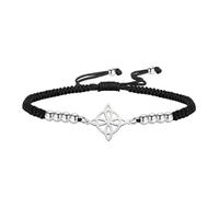 Bracelet de Nœuds de Sorcières pour Femmes Hommes en Acier Inoxydable Magie Sorcellerie Nœud de Sorcière avec une Perle Tissage Coloré Ajustable Bijoux Wiccan (Argent-B)