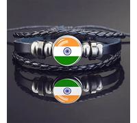 Bracelet De Pays De Drapeau De L'Inde Bracelet De Perles De Corde En Cuir Tressé, Bracelet De Manchette De Bracelet De Drapeau De Pays Unisexe, Blason De Bracelet De Charme En Cuir Pu Multicouche De
