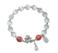 Bracelet de perles 2026 en forme de cheval du zodiaque chinois, année du cheval, pierre œil de chat, porte-bonheur en cristal avec pièce de monnaie en fu, bracelets Feng Shui - Cadeau de l'année des