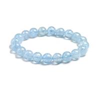Bracelet de perles ， 5A en pierre d'aigue-marine bleue naturelle for femmes et hommes, rondes transparentes cristal, guérison, cadeau d'anniversaire wanglan(Beads 10mm-18cm 7.0inch)