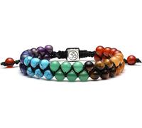 Bracelet de perles 7 Chakra Bracelet Femmes Hommes, Bracelet de bonheur pour le yoga, pierre précieuse, J0270 Double rangées