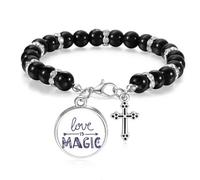 Bracelet de perles avec citation « Love is Magic » - Bijou bohème pour homme et femme