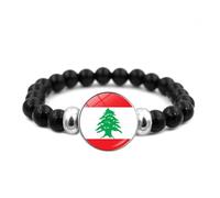 Bracelet de perles avec drapeau du Liban pour femme - Bracelet créatif en perles pour femme - Bracelet fantaisie à la main, Verre