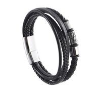 Bracelet de Perles Avec Nœud Celtique Viking Triquetra Pour Homme - Bracelet en Cuir Tressé Avec Perles en Acier Inoxydable - Bracelet Manchette Amulette Païenne Vintage Nordique(Silver_215MM)