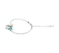 Bracelet de perles blanches en métal combinant des éléments de conception d'étoiles de mer et de perles, idéal pour superposer ou porter seul (bleu)