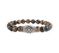 Bracelet de perles boussole pour homme, howlite œil de tigre, pierre naturelle, bracelet de navigation nordique, taille unique, Métal, Pas de gemme