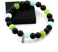 Bracelet de perles d'angélite + péridot + agate noire 8 mm