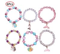 Bracelet De Perles De Dessin Animé Animal Mignon Pour Enfants, 6 Pièces, Pendentif Sirène, Bijoux Pour Fille Et Garçon, Halloween, Noël, Fête D'anniversaire, Cadeau