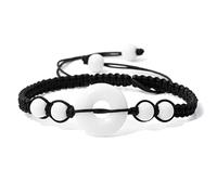 Bracelet de Perles de Pierre Réglable - Bracelets en Pierre de Jade Hetian Blanche Ancienne Bonne Chance Bracelet de Boucle de Paix Corde Réglable Tressée pour Femmes Hommes Bijoux,Blanc,Réglable