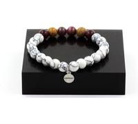Bracelet de perles de rubis Mogok, Birmanie, Myanmar + grenat + jaspe paysage + howlite 8 mm