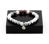 Bracelet de perles de rubis Mogok, Birmanie, Myanmar + quartz rose + hématite + howlite 8 mm