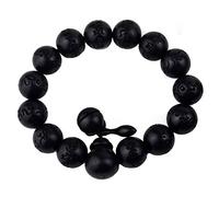 Bracelet de perles en bois de jujube frappé foudre avec perles noires gravées avec mots sanskrit Mala prière Feng Shui porte-bonheur pour homme et femme, O_15mm, Bois, Sans pierre précieuse