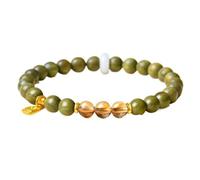 Bracelet de perles en bois de santal vert de 6 mm, pendentif en perles de jade avec pendentif en fu, parfum boisé naturel, style zen pour femme, convient aux poignets de 14 à 16 cm, 1 pièce