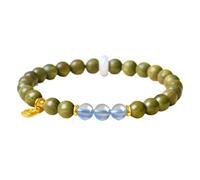 Bracelet de perles en bois de santal vert de 6 mm, pendentif en perles de jade avec pendentif en fu, parfum boisé naturel, style zen pour femme, convient aux poignets de 14 à 16 cm, 1 pièce