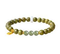 Bracelet de perles en bois de santal vert de 6 mm, pendentif en perles de jade avec pendentif en fu, parfum boisé naturel, style zen pour femme, convient aux poignets de 14 à 16 cm, 1 pièce