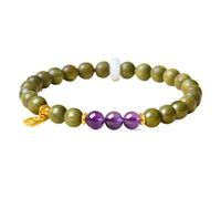 Bracelet de perles en bois de santal vert de 6 mm, pendentif en perles de jade avec pendentif en fu, parfum boisé naturel, style zen pour femme, convient aux poignets de 14 à 16 cm, 1 pièce