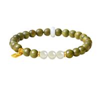 Bracelet de perles en bois de santal vert de 6 mm, pendentif en perles de jade avec pendentif en fu, parfum boisé naturel, style zen pour femme, convient aux poignets de 14 à 16 cm, 1 pièce