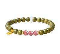 Bracelet de perles en bois de santal vert de 6 mm, pendentif en perles de jade avec pendentif en fu, parfum boisé naturel, style zen pour femme, convient aux poignets de 14 à 16 cm, 1 pièce