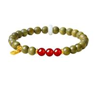 Bracelet de perles en bois de santal vert de 6 mm, pendentif en perles de jade avec pendentif en fu, parfum boisé naturel, style zen pour femme, convient aux poignets de 14 à 16 cm, 1 pièce