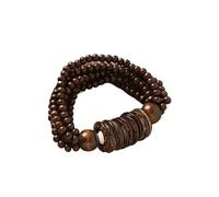 Bracelet de perles en bois vintage multicouche en coquille de noix de coco - Accessoires superposés tempête ethnique siamois, One Size, fibre synthétique, Pas de pierre précieuse