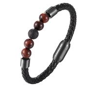 Bracelet De Perles En Cuir Véritable De Guérison Et D'Équilibrage, Bracelet En Cuir Perlé En Pierre Naturelle De 8 Mm Avec Fermoir Magnétique, Bijoux Commémoratifs, Cadeaux Pour Hommes Et Femm