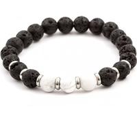 Bracelet de perles en pierre de lave et Howlit MINK52 - longueur : 19 cm.
