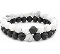 Bracelet de perles en pierre de lave naturelle, Bracelet de partenaire Bracelet d'amitié, J0275 Blanc-Noir