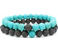 Bracelet de perles en pierre de lave naturelle, Bracelet de partenaire Bracelet d'amitié, J0275 Turquoise-Noir