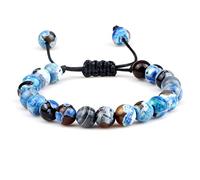 Bracelet de perles en pierre œil de tigre de 8 mm réglable en corde naturelle pour homme et femme, bleu foncé