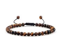 Bracelet de perles en pierre naturelle de 4 mm, bracelet réglable en cuir minimaliste, cadeau de guérison et de yoga, taille unique, Corne, Pas de gemme