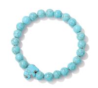 Bracelet de Perles en Pierre Naturelle Fait Main avec Breloque Éléphant Turquoise Bleu, Bracelet Extensible Réglable Turquoise Bleu 8mm, Unisexe, pour La Saint-Valentin, Un Anniversaire Ou Noël.