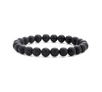 Bracelet de Perles en Pierre Naturelle Fait Main, Extensible, Unisexe, Noir Mat, Réglable, Tendance, pour Couple, Idéal pour La Saint-Valentin, Noël Ou Un Anniversaire, 8mm