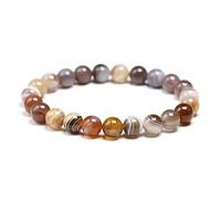 Bracelet de perles ， Pierre d'agate naturelle du Botswana 6 8 10 mm pierres précieuses rondes for femmes et hommes Bracelets à brins élastiques Bijoux unisexes wanglan(Beads 8mm-22cm 8.6inch)