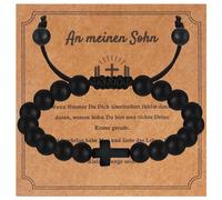 Bracelet de perles pour garçon - Pierre naturelle tressée - Cadeau pour homme - Jésus-Christ Crucifix - Cadeau de fils de maman papa - Communion chrétienne - confirmation - Anniversaire, 5,5 bis 10