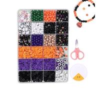 Bracelet de perles pour Halloween, ensemble de perles d'Halloween | Bracelet d’artisanat de perles pour débutants Perles d’Halloween,Assortiment de perles d'araignée citrouille crâne avec cordon élast