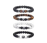 Bracelet de Perles pour Hommes Ensemble de Bracelets de Perles en Pierre Naturelle de 8MM, 4 Pièces Bracelet Oeil de Tigre Bracelets Extensibles en Pierre de Lave Cadeaux pour Homme et Femme (1)