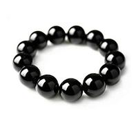 Bracelet de perles rondes en cristal de tourmaline noire naturelle authentique de 16 mm